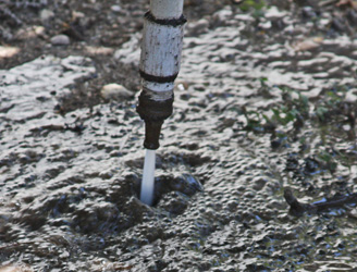 High Velosity flow of water digs into the lose rock and hard soil.