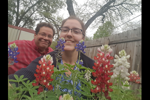 Milton N. Glueck and his wife Laura with Red-White-and-Blue Bluebonnets on March 15, 2020 Milton N. Glueck and his wife Laura with Red-White-and-Blue Bluebonnets on March 15, 2020